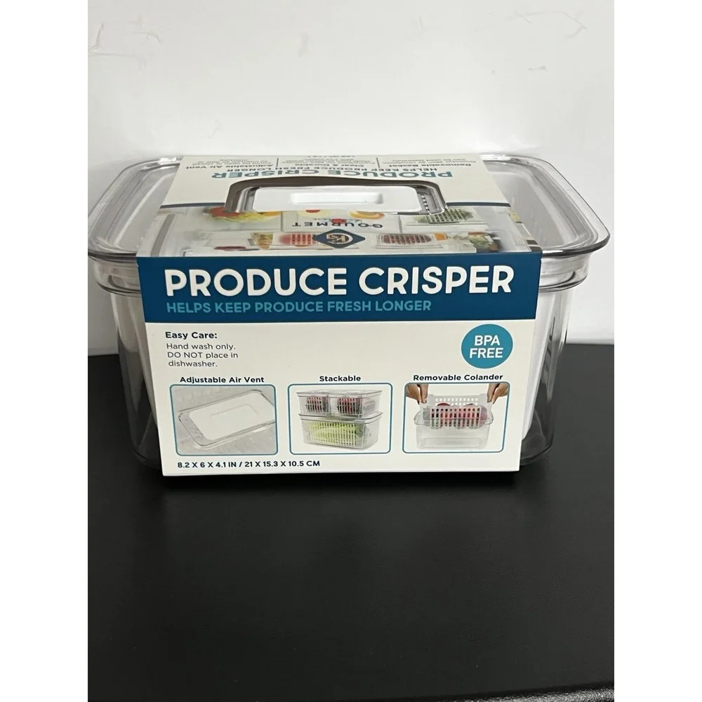 Produce Crisper Container 1.69 Qt — Removable Basket, Adjustable Air Vent, Clear